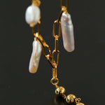 Rectangular Metal Chain Baroque Pearl Y Necklace - Gembea Jewelry