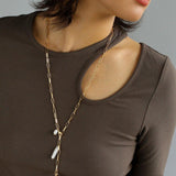 Rectangular Metal Chain Baroque Pearl Y Necklace - Gembea Jewelry