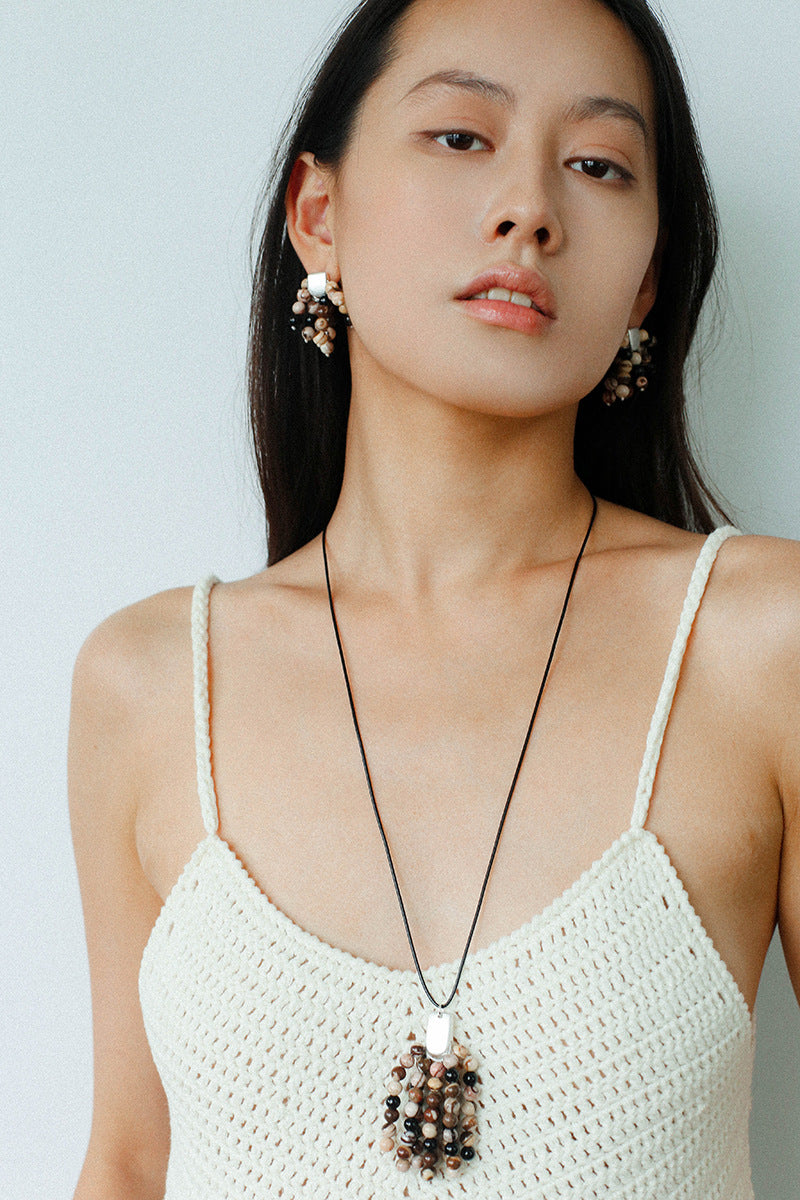 Zebra Stone Tassel Drop Earrings gembea jewelry