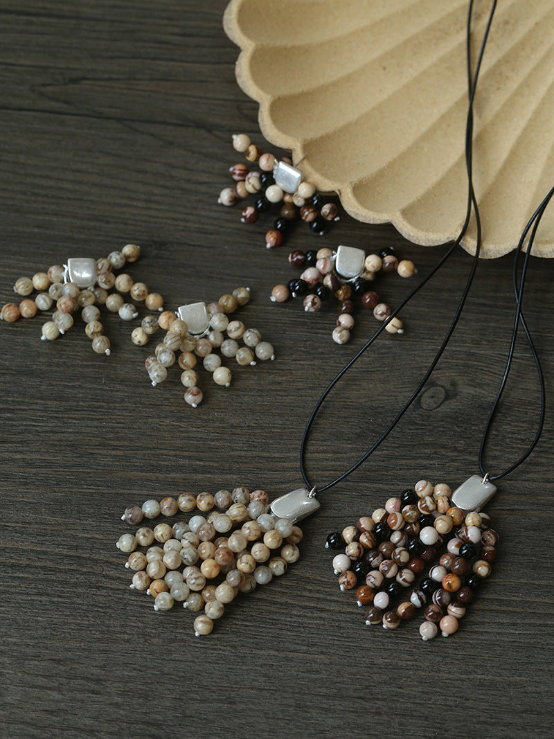 Zebra Stone Tassel Drop Earrings gembea jewelry