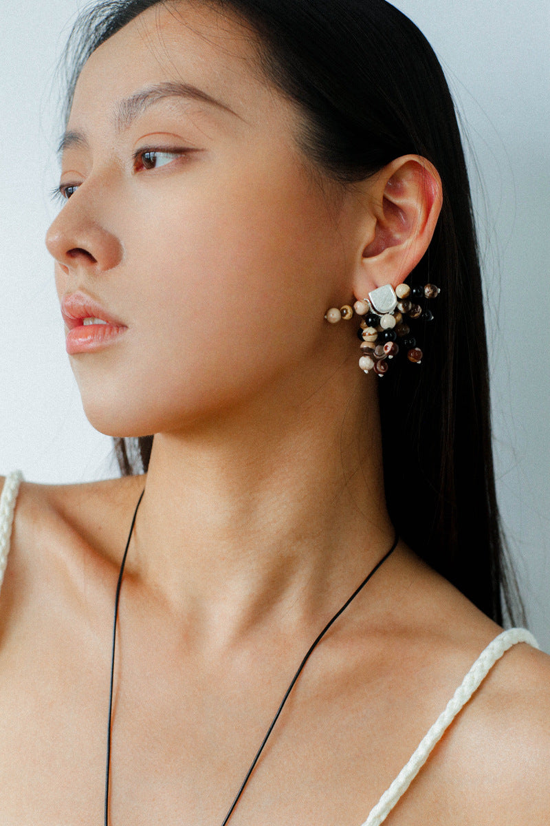 Zebra Stone Tassel Drop Earrings gembea jewelry