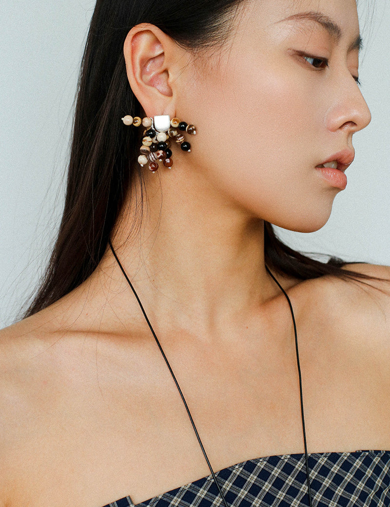Zebra Stone Tassel Drop Earrings gembea jewelry