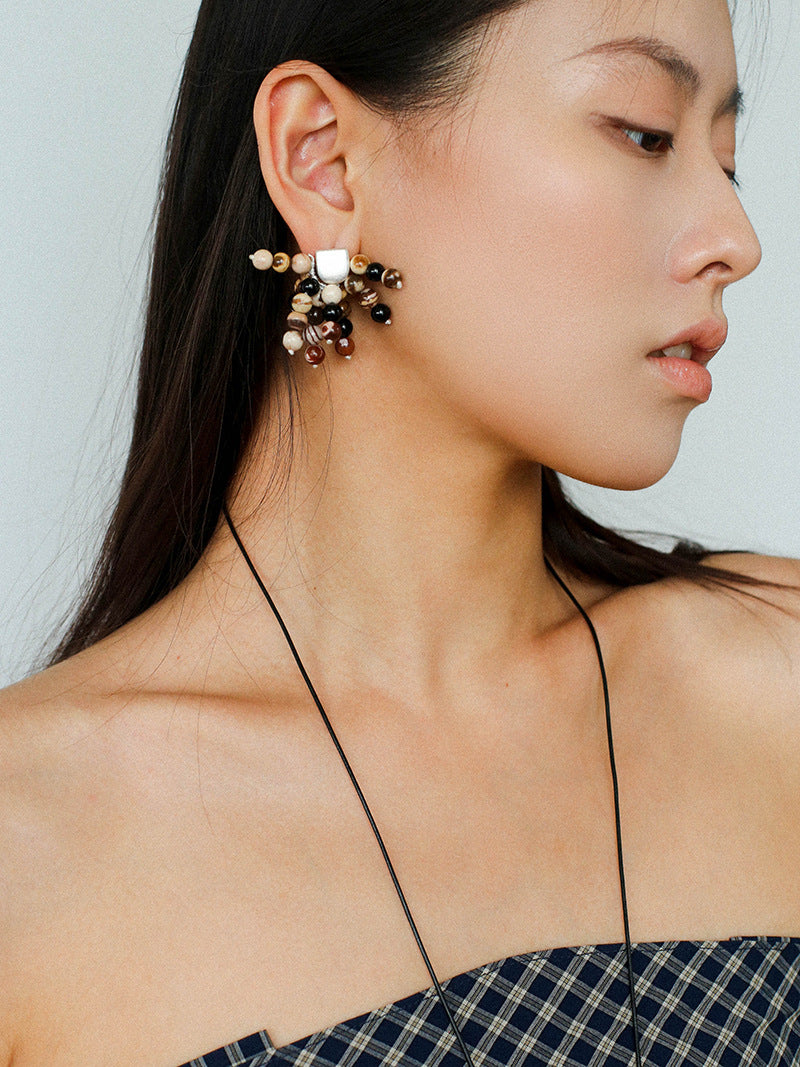 Zebra Stone Tassel Drop Earrings gembea jewelry