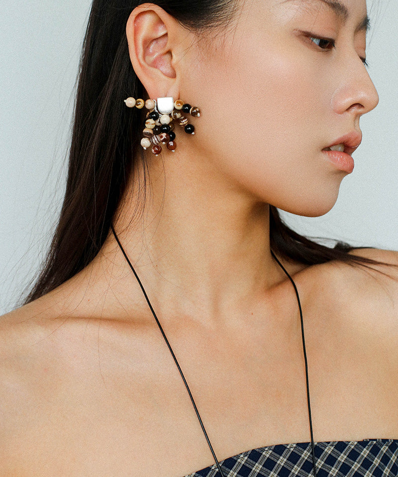 Zebra Stone Tassel Drop Earrings gembea jewelry