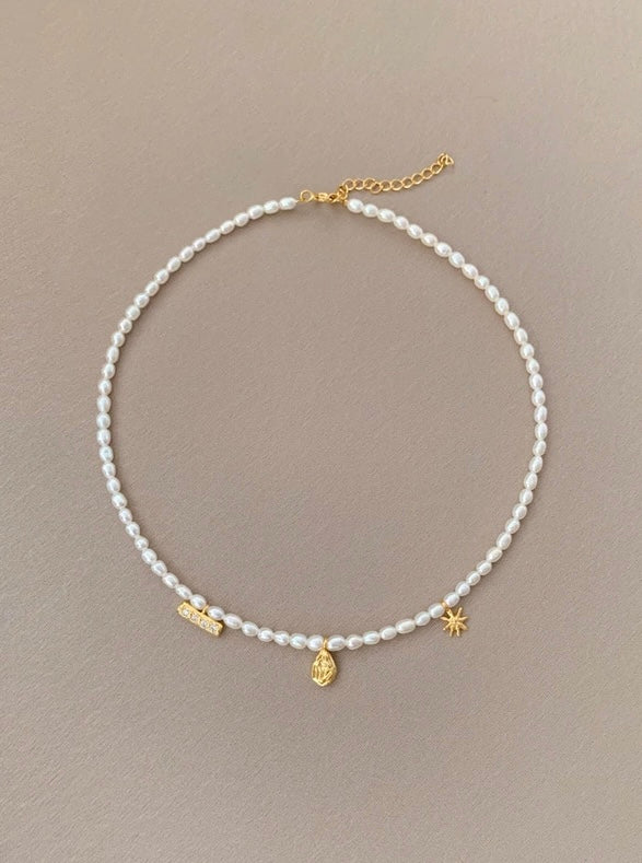 Zircon Natural Pearl Beaded Choker Necklace GEMBEA JEWELRY