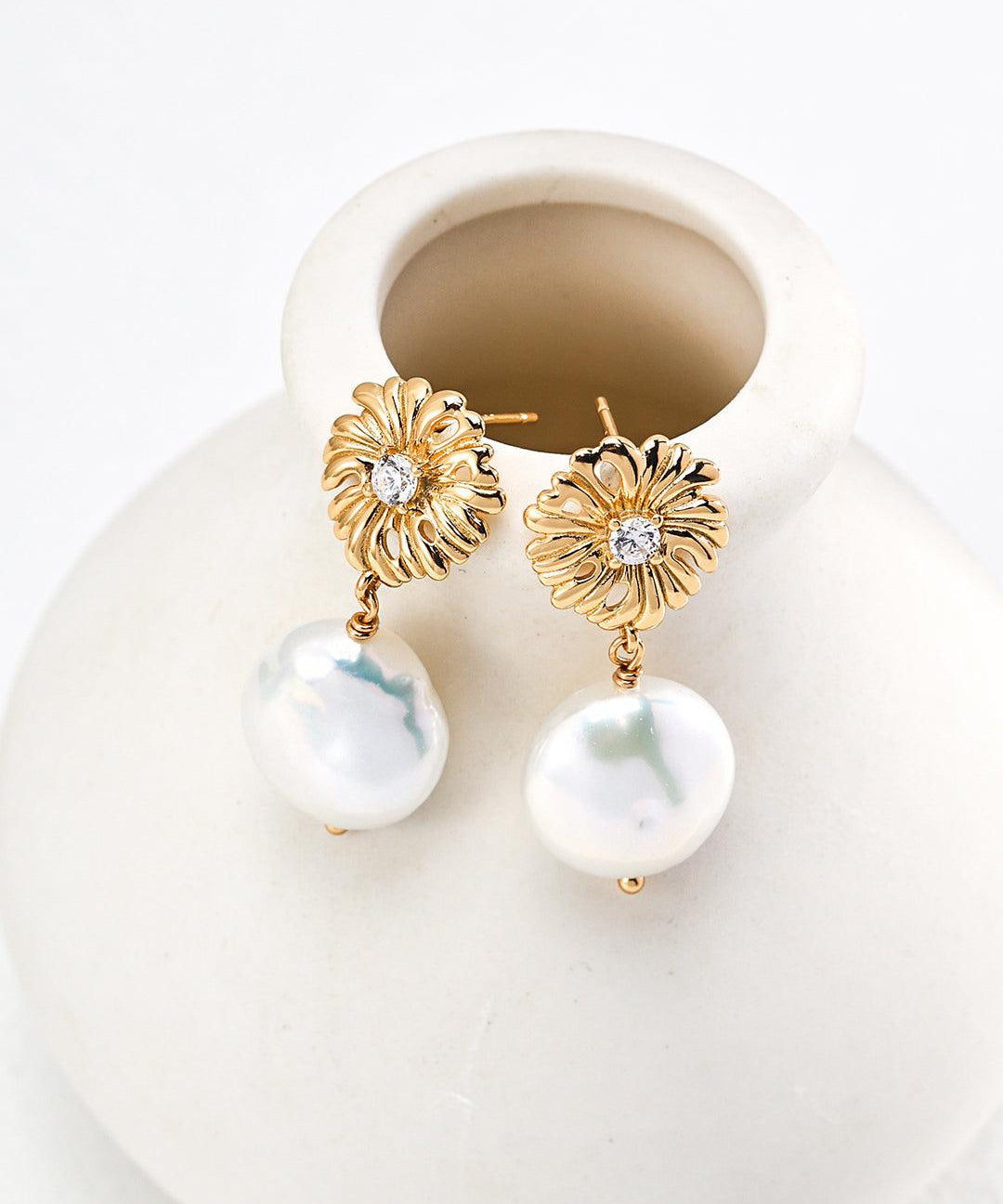 Zircon and Freshwater Pearls Pendant Earrings - Gembea Jewelry
