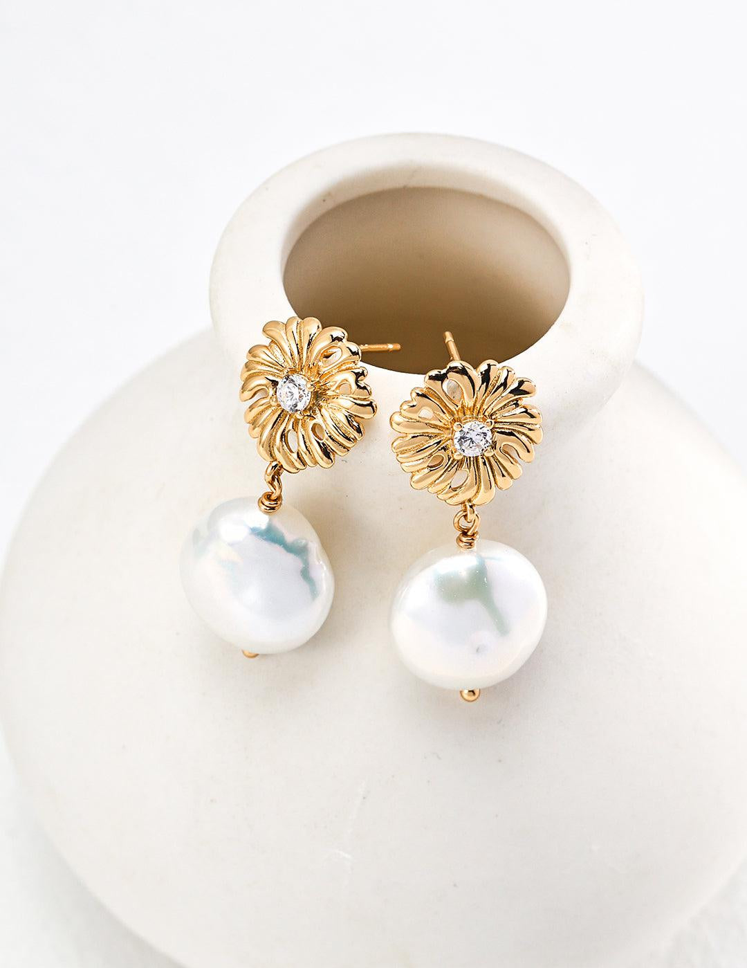 Zircon and Freshwater Pearls Pendant Earrings - Gembea Jewelry