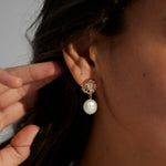 Zircon and Freshwater Pearls Pendant Earrings - Gembea Jewelry