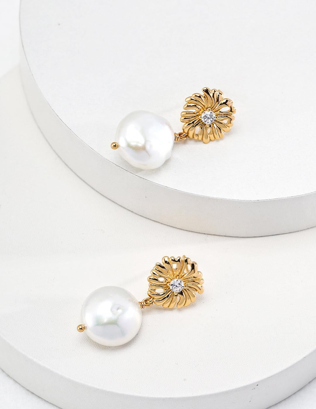 Zircon and Freshwater Pearls Pendant Earrings - Gembea Jewelry