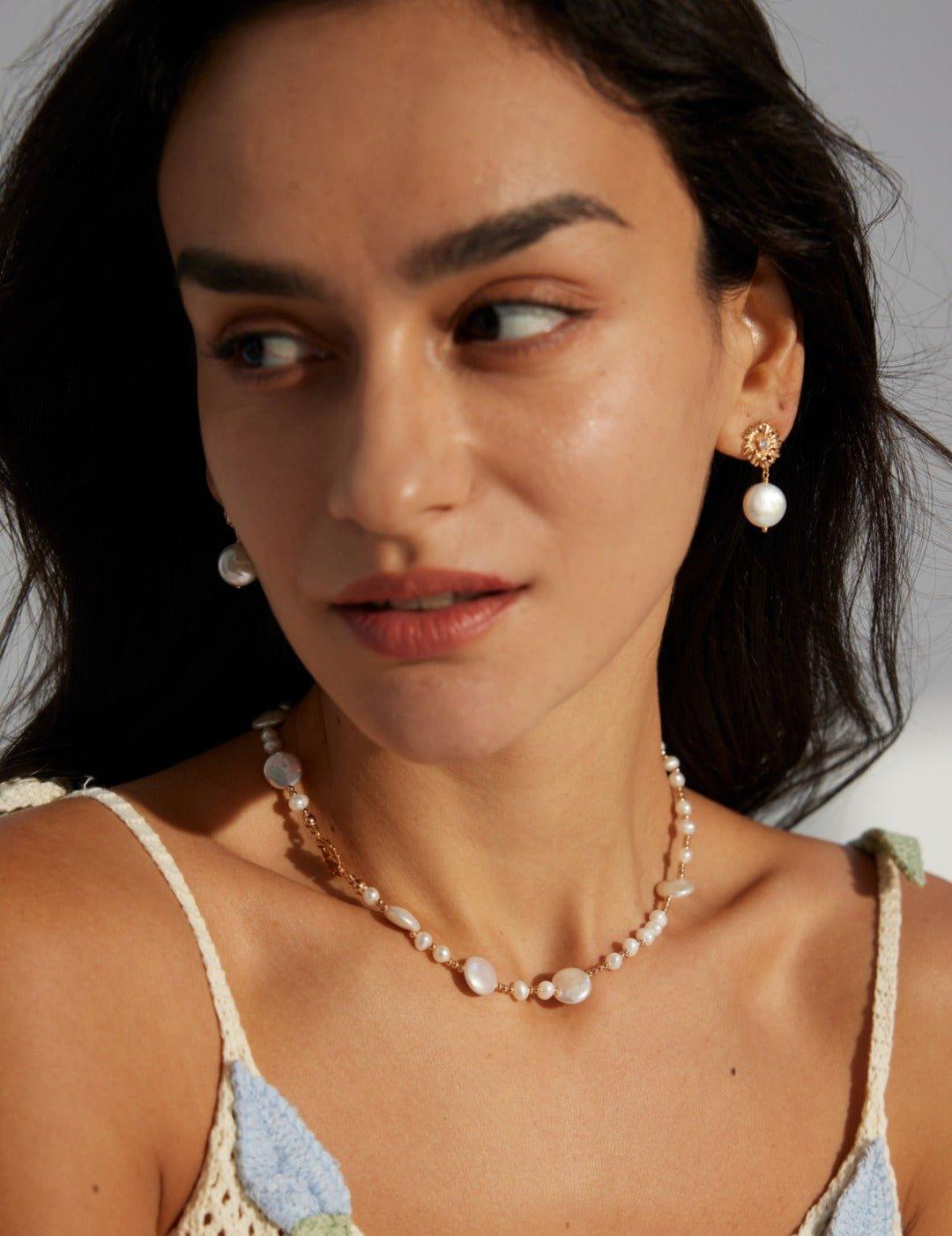 Zircon and Freshwater Pearls Pendant Earrings - Gembea Jewelry