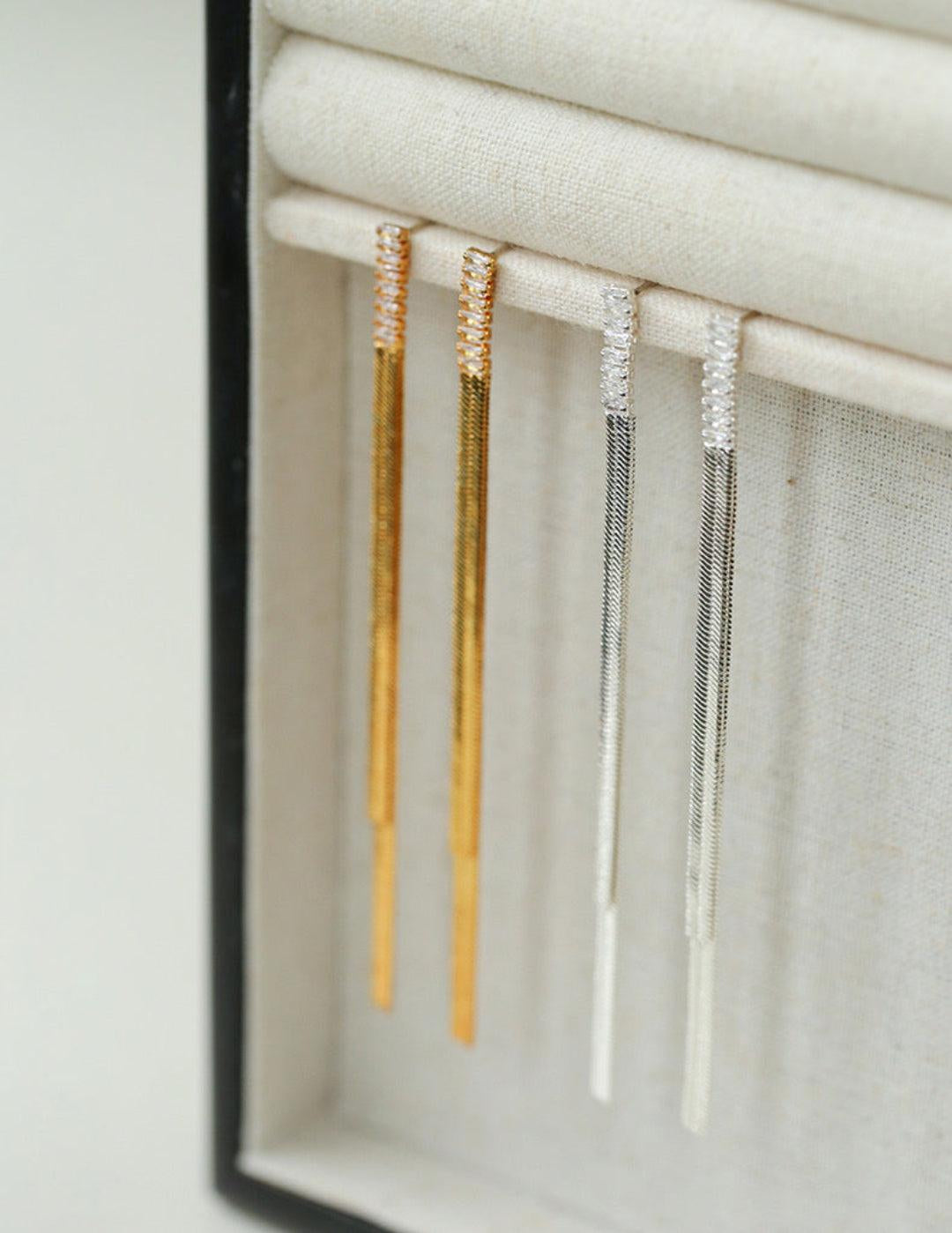 Zircon Metal Long Drop Earrings - Gembea Jewelry