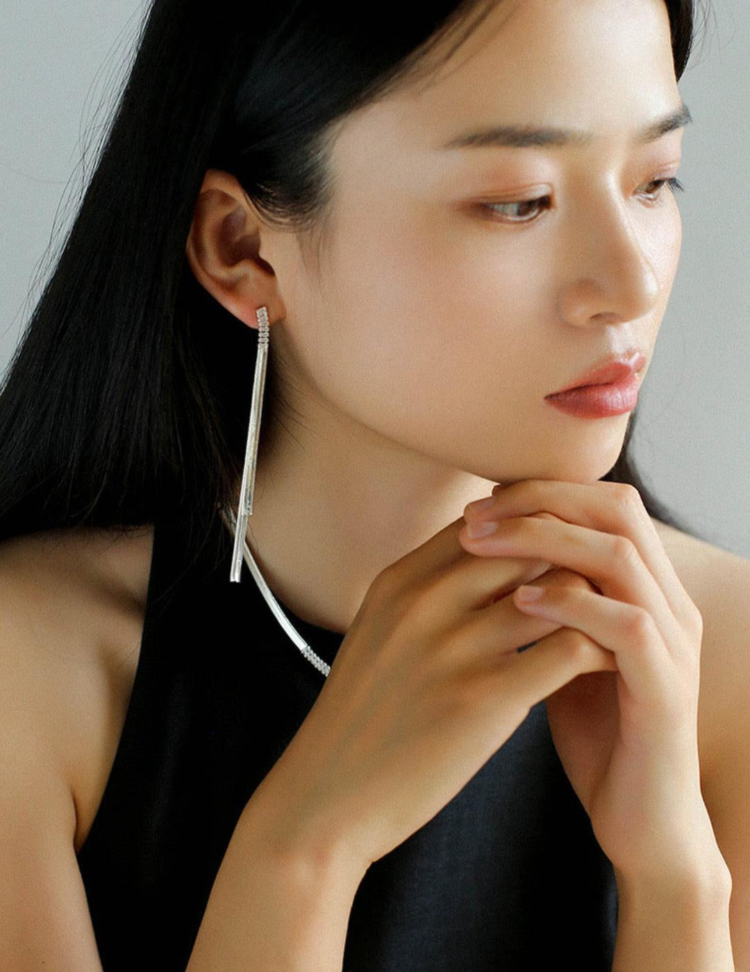 Zircon Metal Long Drop Earrings - Gembea Jewelry