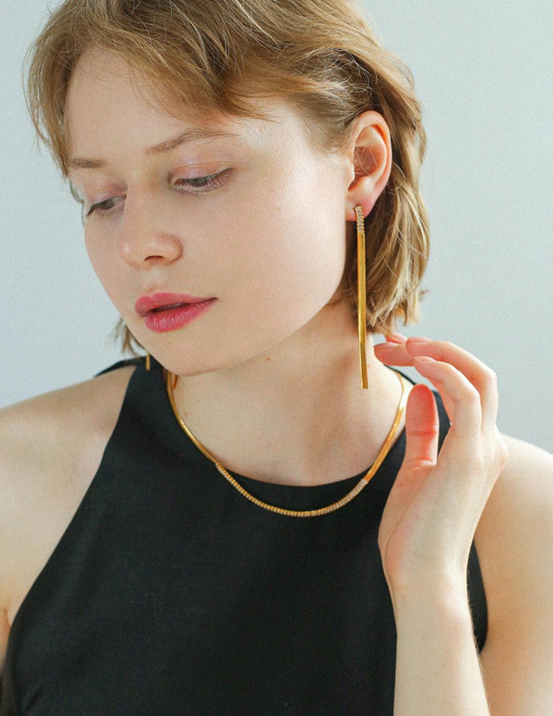 Zircon Metal Long Drop Earrings - Gembea Jewelry