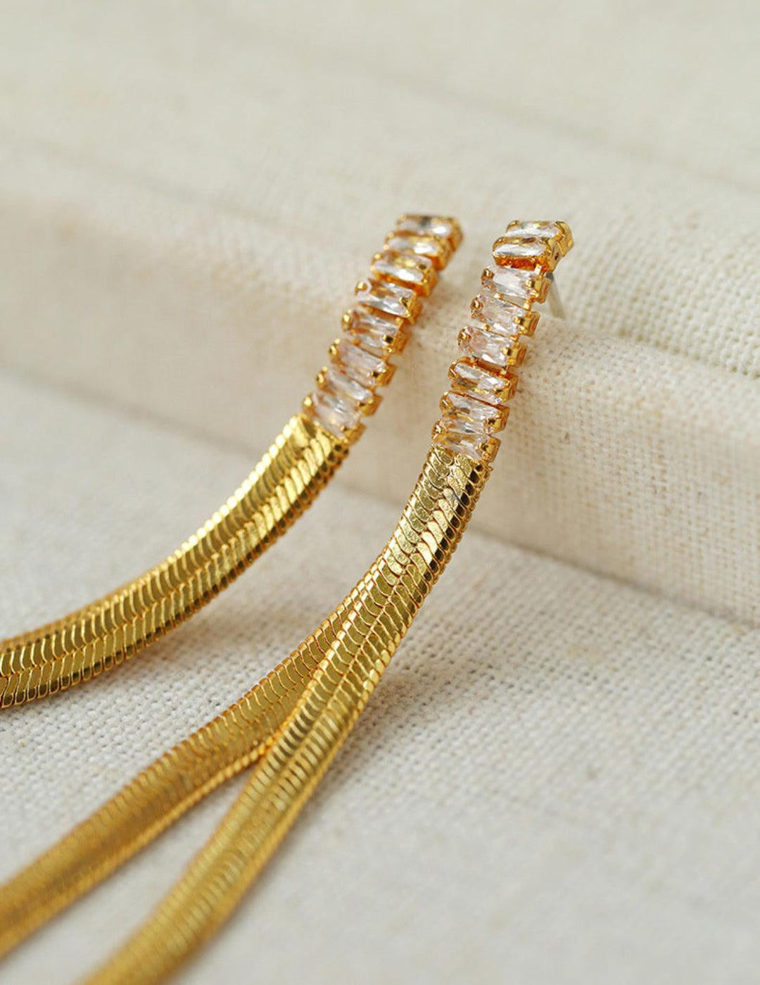Zircon Metal Long Drop Earrings - Gembea Jewelry