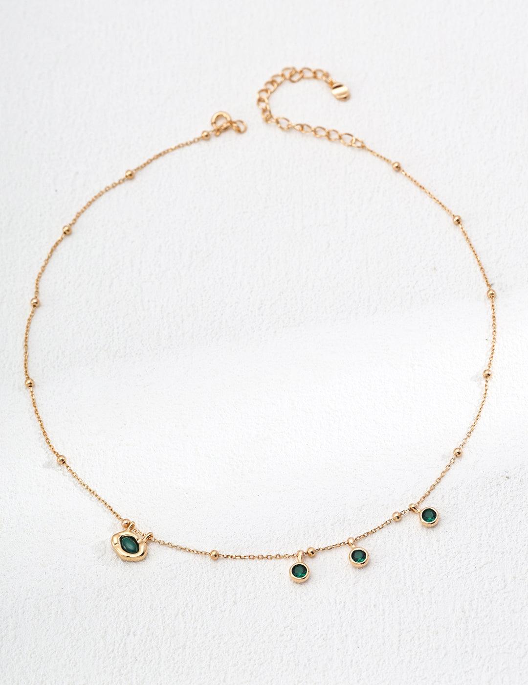 Glossy Zircon and Peacock Stone Pendant Necklace Gembea - Gembea Jewelry