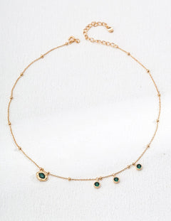 Glossy Zircon and Peacock Stone Pendant Necklace Gembea - Gembea Jewelry
