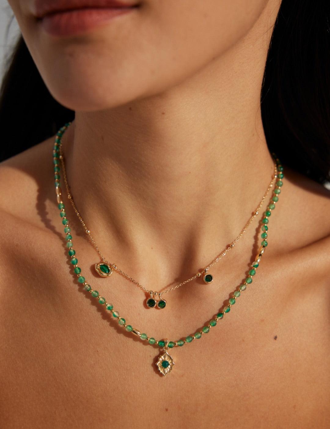 Glossy Zircon and Peacock Stone Pendant Necklace Gembea - Gembea Jewelry