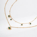 Glossy Zircon and Peacock Stone Pendant Necklace Gembea - Gembea Jewelry