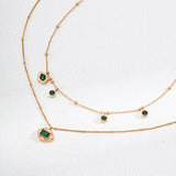 Glossy Zircon and Peacock Stone Pendant Necklace Gembea - Gembea Jewelry