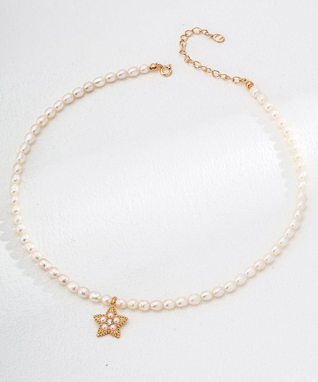 Zircon Star Pendant Pearl Beaded Necklace - Gembea Jewelry