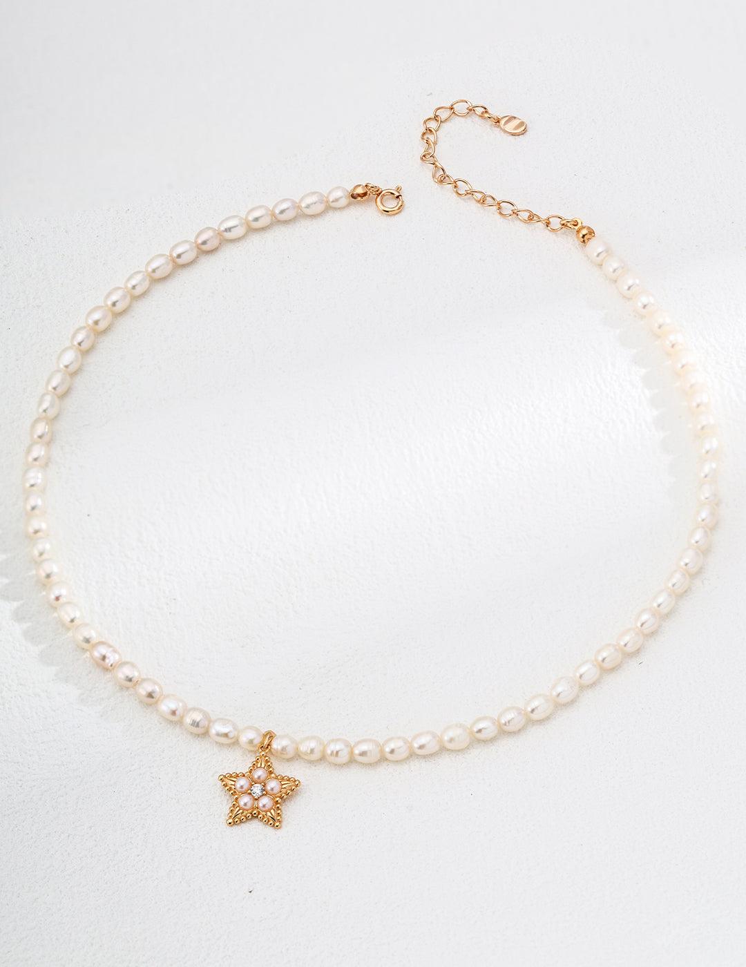 Zircon Star Pendant Pearl Beaded Necklace - Gembea Jewelry