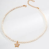 Zircon Star Pendant Pearl Beaded Necklace - Gembea Jewelry