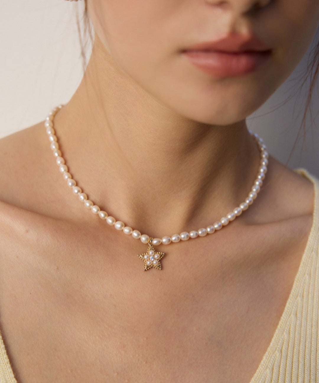 Zircon Star Pendant Pearl Beaded Necklace-Gembea Jewelry