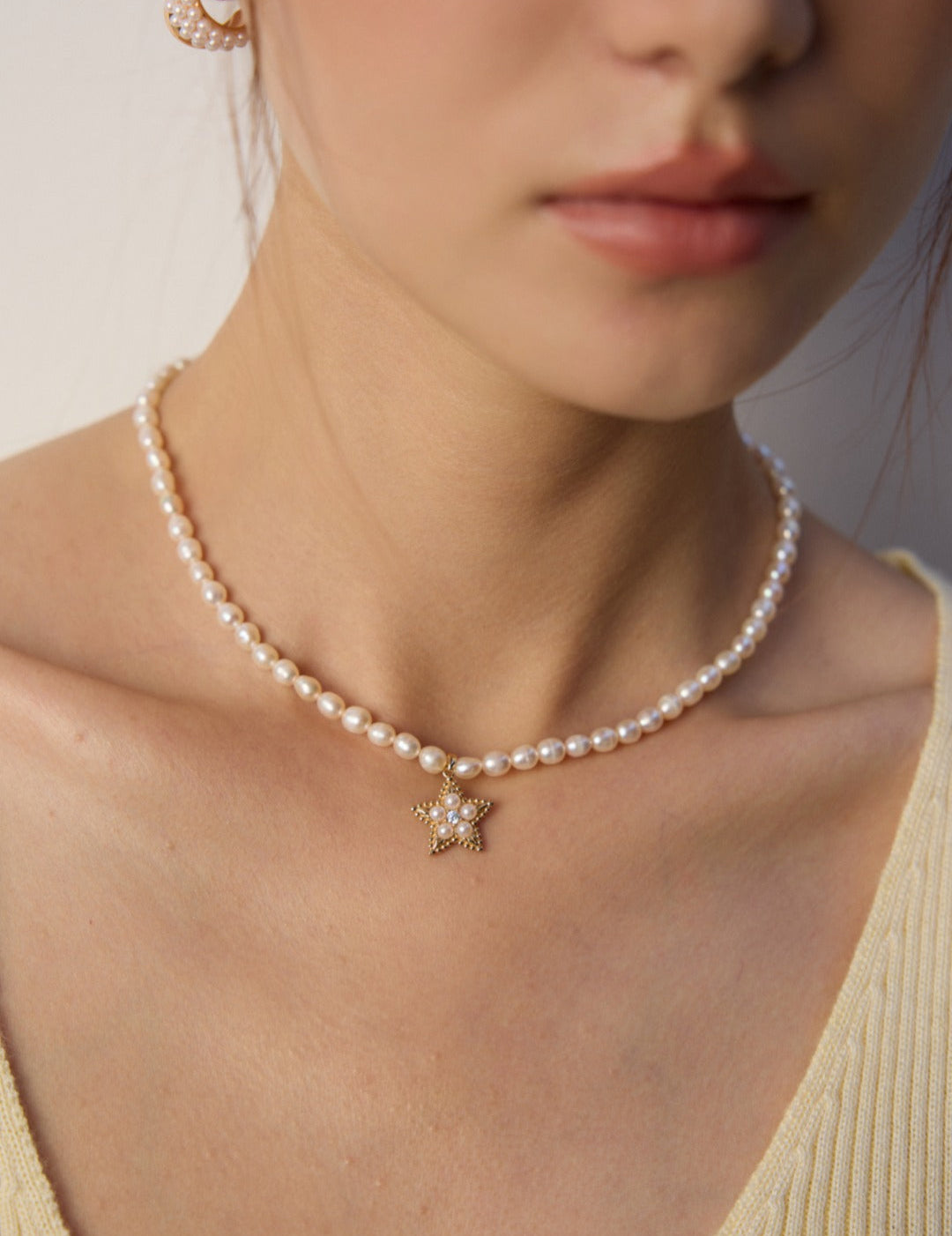 Zircon Star Pendant Pearl Beaded Necklace-Gembea Jewelry