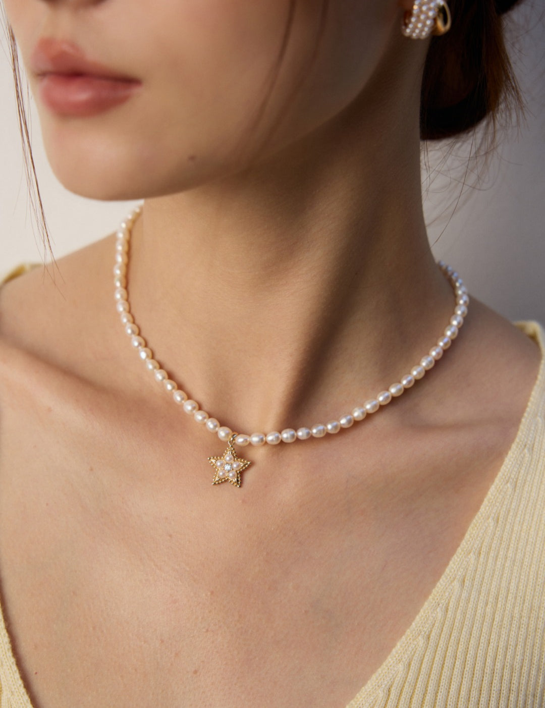 Zircon Star Pendant Pearl Beaded Necklace-Gembea Jewelry