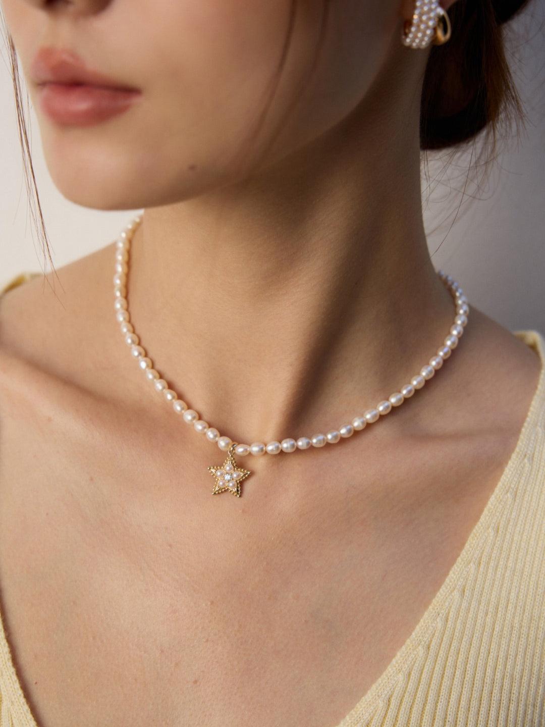 Zircon Star Pendant Pearl Beaded Necklace-Gembea Jewelry