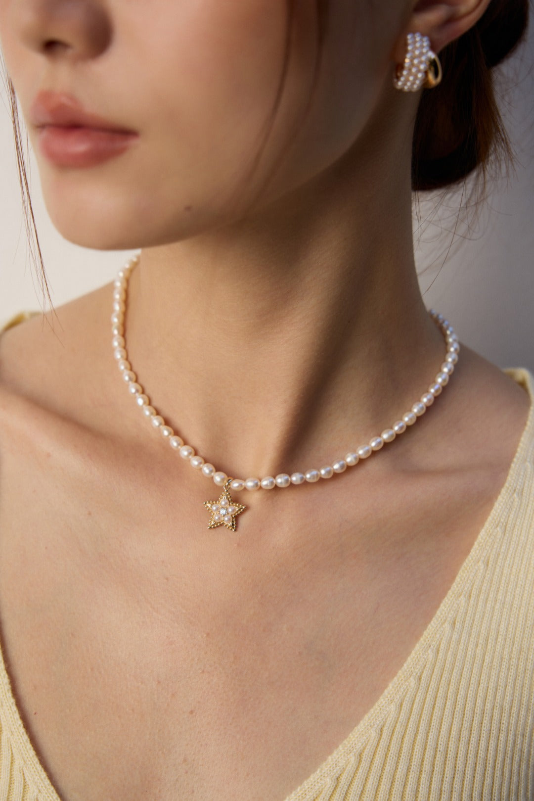 Zircon Star Pendant Pearl Beaded Necklace-Gembea Jewelry