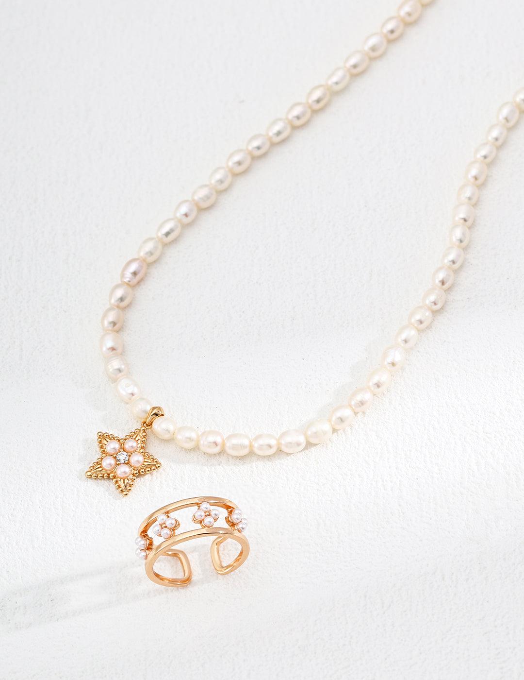 Zircon Star Pendant Pearl Beaded Necklace - Gembea Jewelry