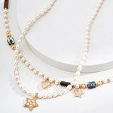 Zircon Star Pendant Pearl Beaded Necklace - Gembea Jewelry