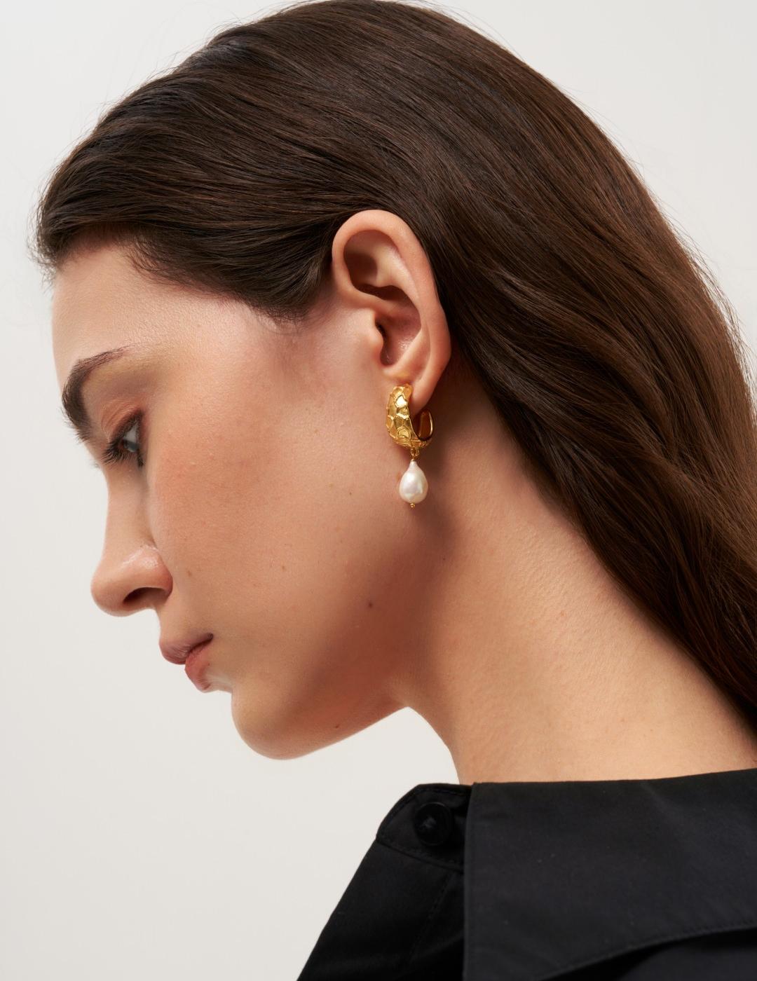 Sanded Texture Metal Irregular Pearl Drop Earrings gembea jewelry