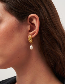 Sanded Texture Metal Irregular Pearl Drop Earrings gembea jewelry