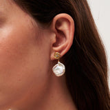 Metal Zircon Petal Baroque Pearl Drop Earrings gembea jewelry