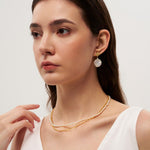 Metal Zircon Petal Baroque Pearl Drop Earrings gembea jewelry