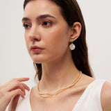 Metal Zircon Petal Baroque Pearl Drop Earrings gembea jewelry