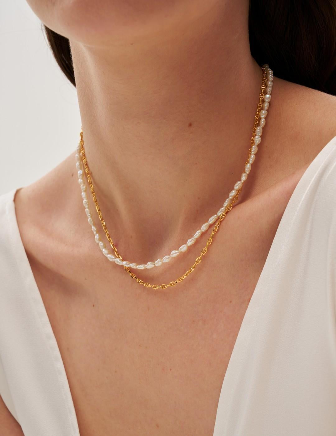 Double-layer Mini Baroque Pearl Chain Necklace gembea jewelry