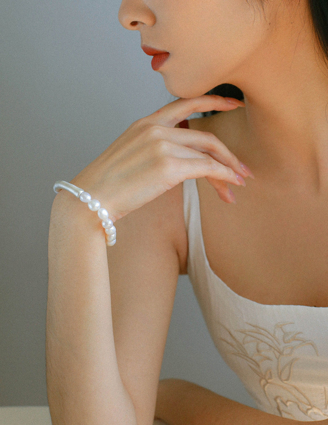 Baroque Shaped Pearl Silver Bend Elastic Bracelet