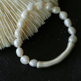 Baroque Shaped Pearl Silver Bend Elastic Bracelet