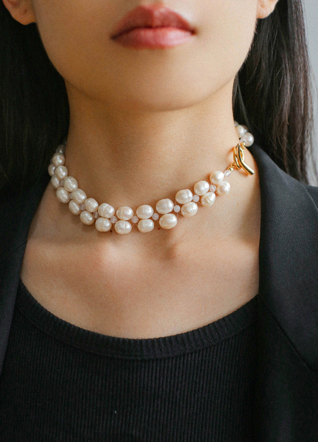 Double Baroque Pearl Collarbone Choker Necklaces