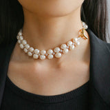 Double Baroque Pearl Collarbone Choker Necklaces