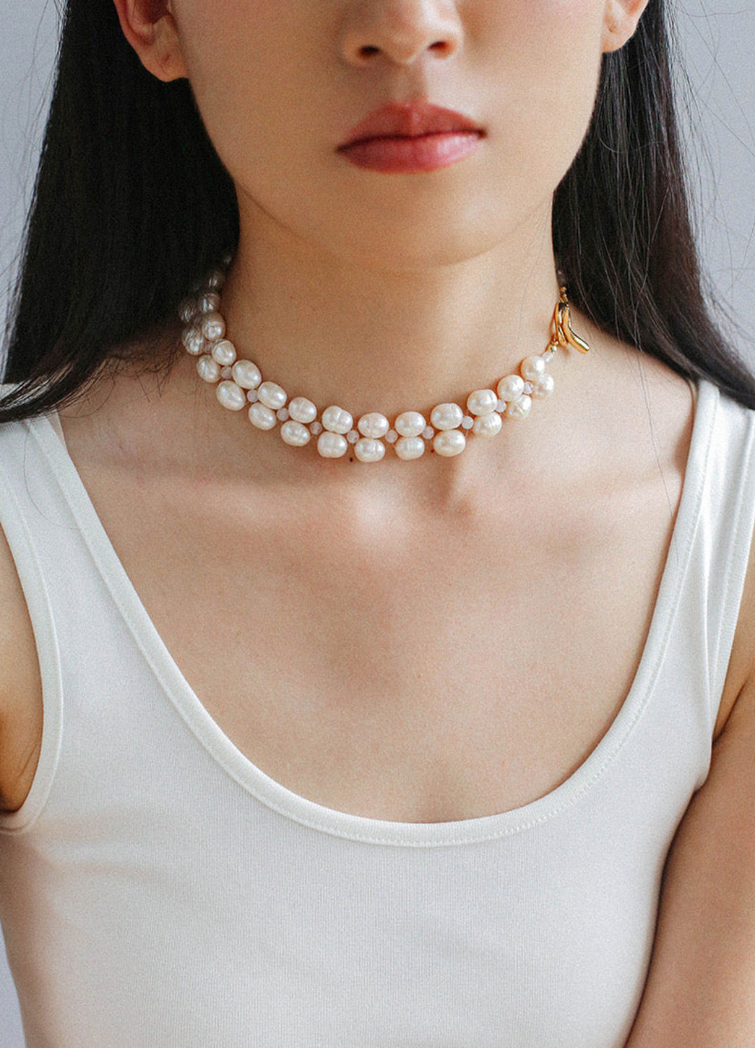 Double Baroque Pearl Collarbone Choker Necklaces