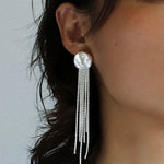 S925 Silver Waterfall Baroque Petal Pearl Long Tassel Earrings