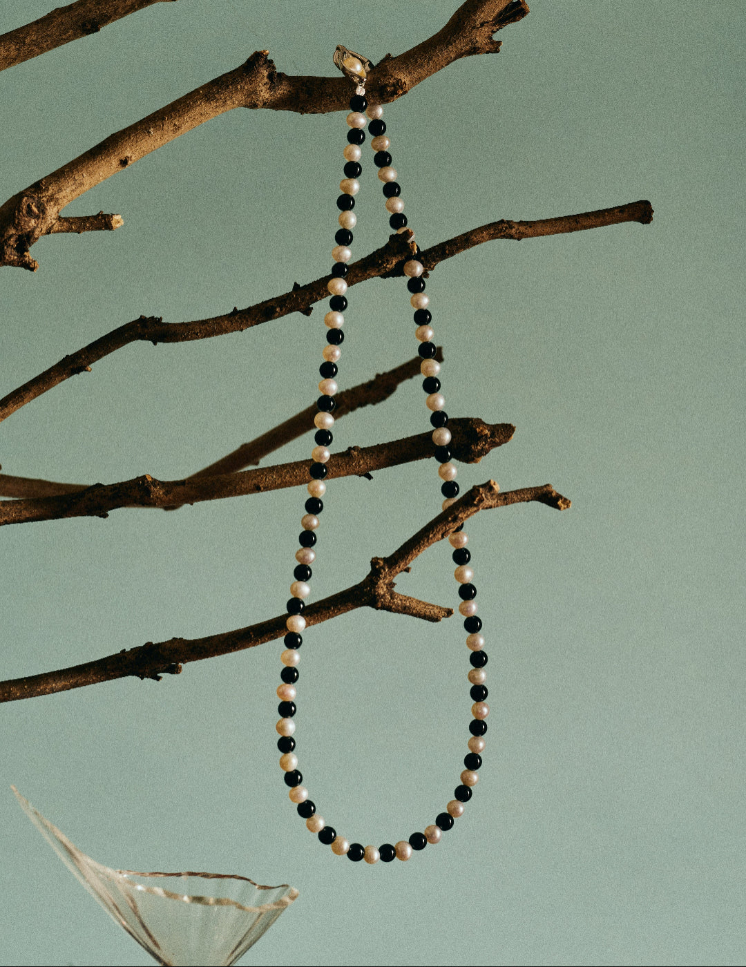 Bean Pod Black Agate Pearl Beaded Necklace gembea jewelry