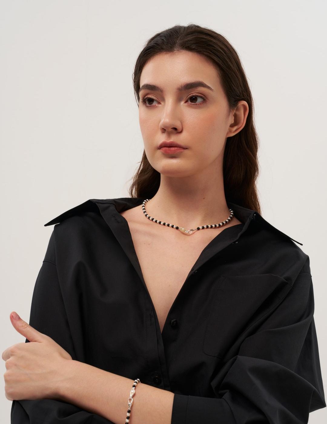 Bean Pod Black Agate Pearl Beaded Bracelet gembea jewelry