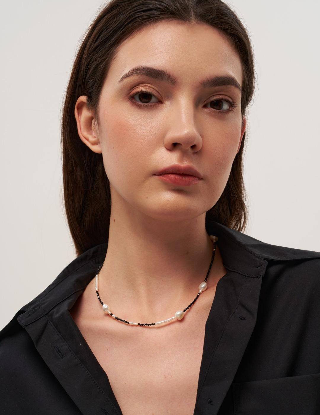 Black Spinel Baroque Pearl Necklace gembea jewelry