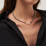 Bean Pod Black Agate Pearl Beaded Necklace gembea jewelry