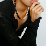 Silver Brushed Ebony Wood Sphere Bead Necklace-Gembea Jewelry
